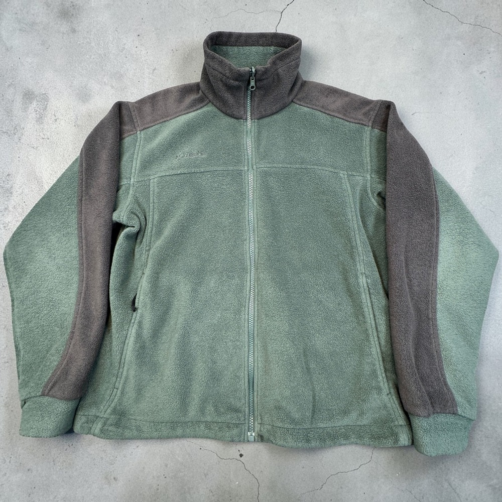 Columbia Interchange Fleece Jacket Men Medium Oversized Boxy Fit Green Gray Zip - Picture 1 of 10